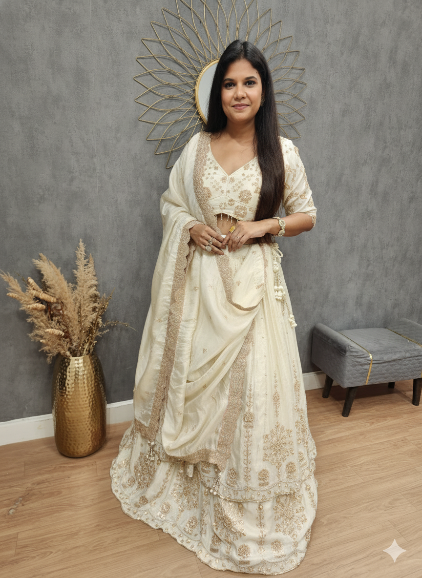 Alia off white double layer lehenga