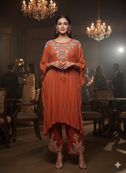 Designer rust orange kaftaan suit