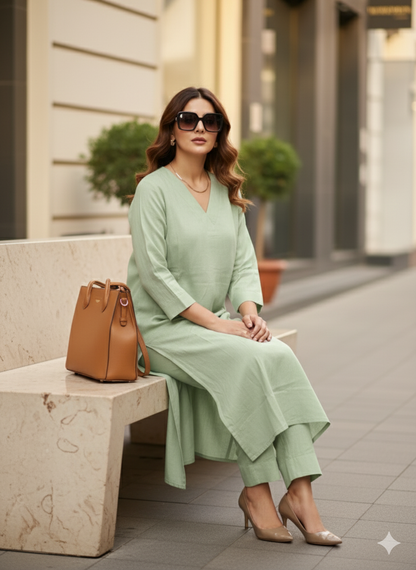 Pista green linen co-ord set