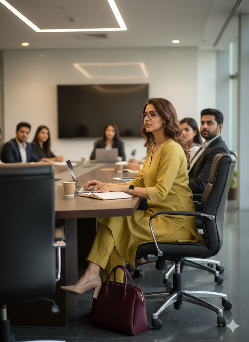 Mustard yellow linen office wear