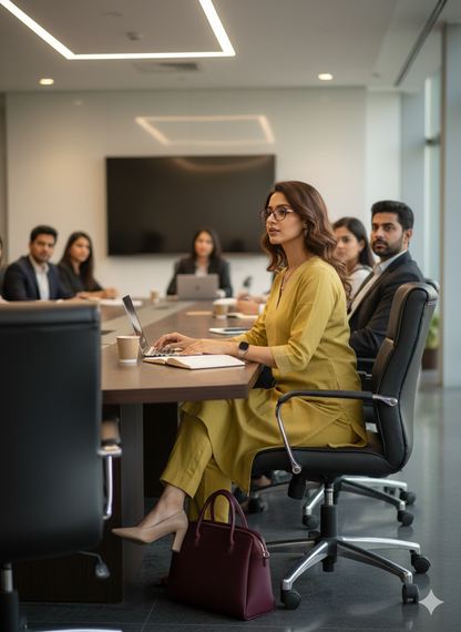 Mustard yellow linen office wear