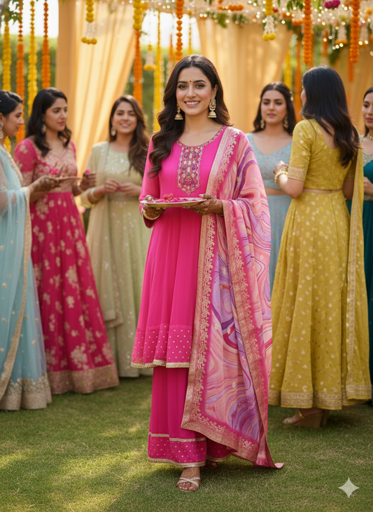 Hotpink short anarkali with plazo