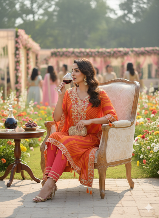 Mirror work kaftaan with gota detailing