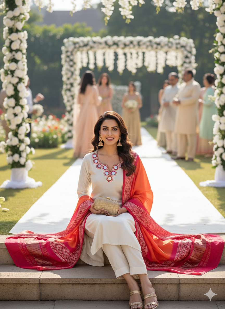 Gajji suit with contrast dupatta