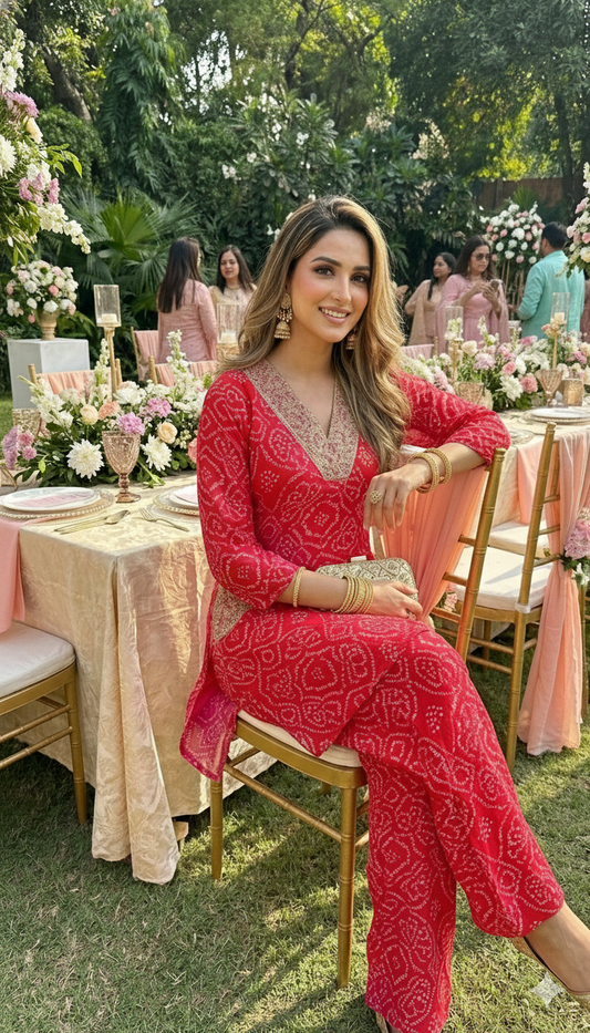Red bandhani print co-ord set