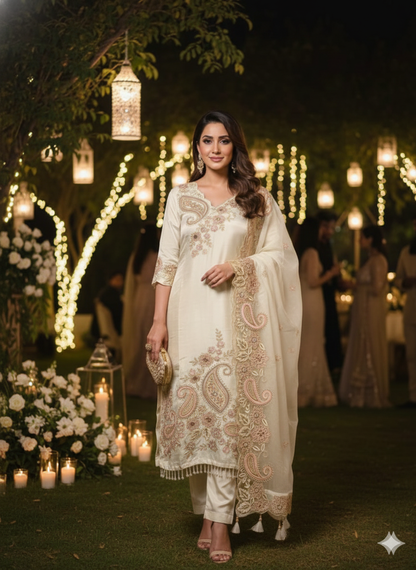 Off white crepe straight suit