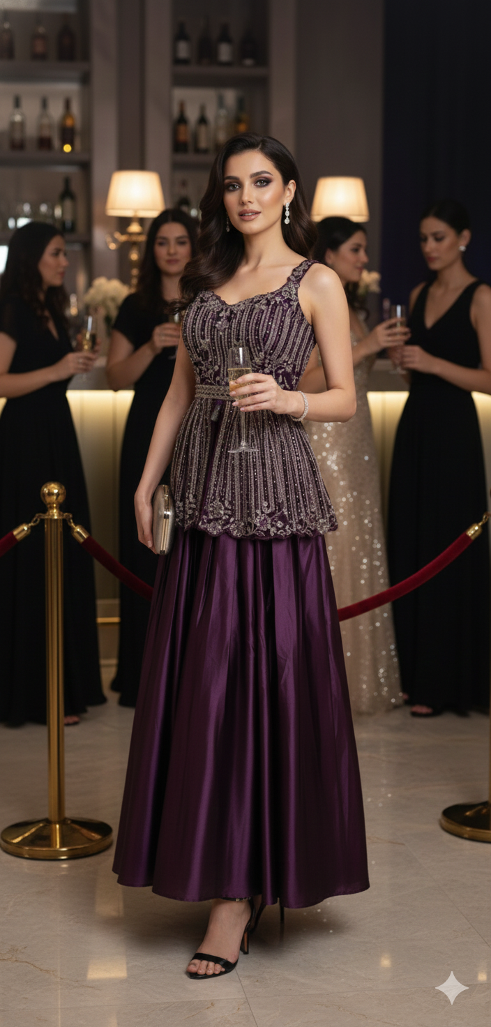 Wine peplum indowestern dress