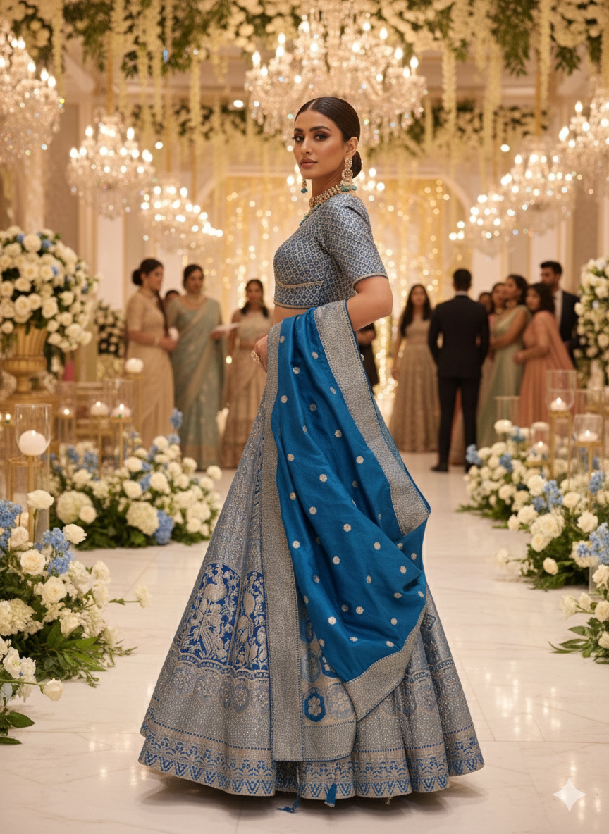 Blue weaving siroski lehenga