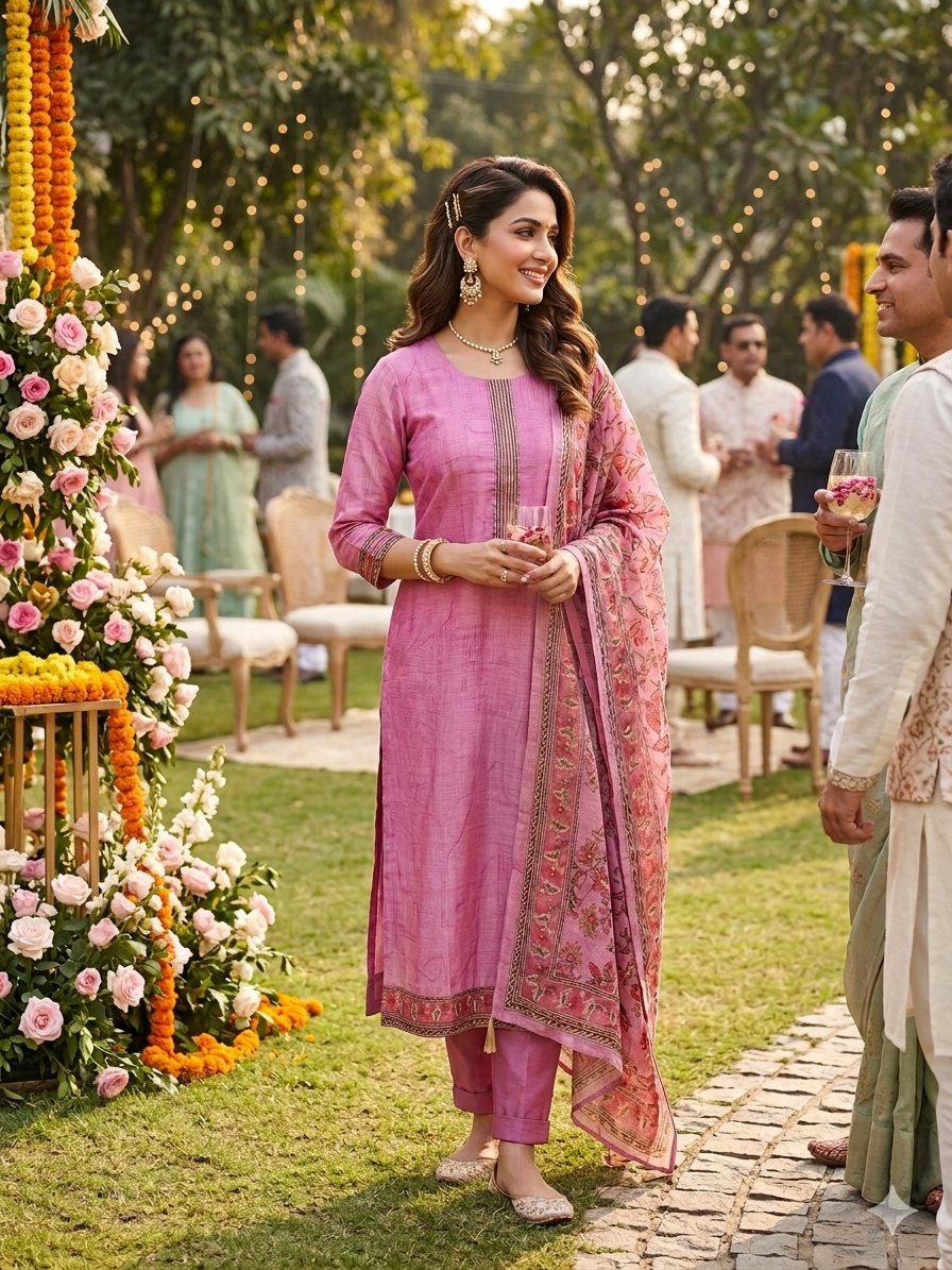Pink katha suit