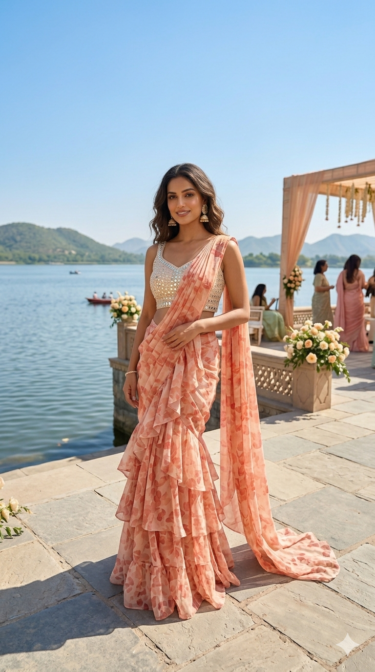 Ruffles drape saree