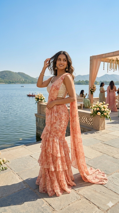 Ruffles drape saree