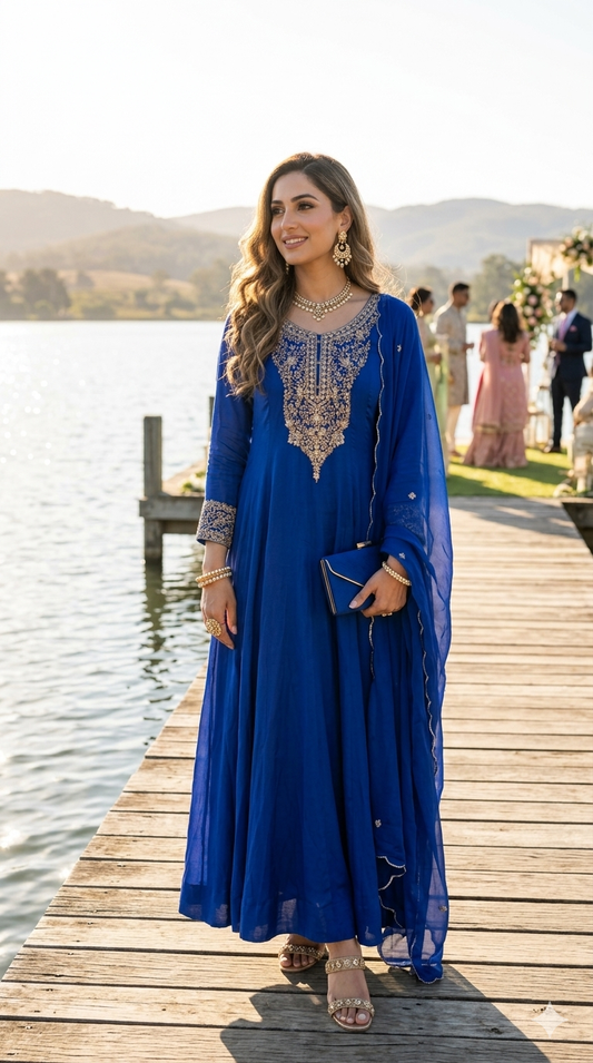 Long chinon anarkali with dupatta