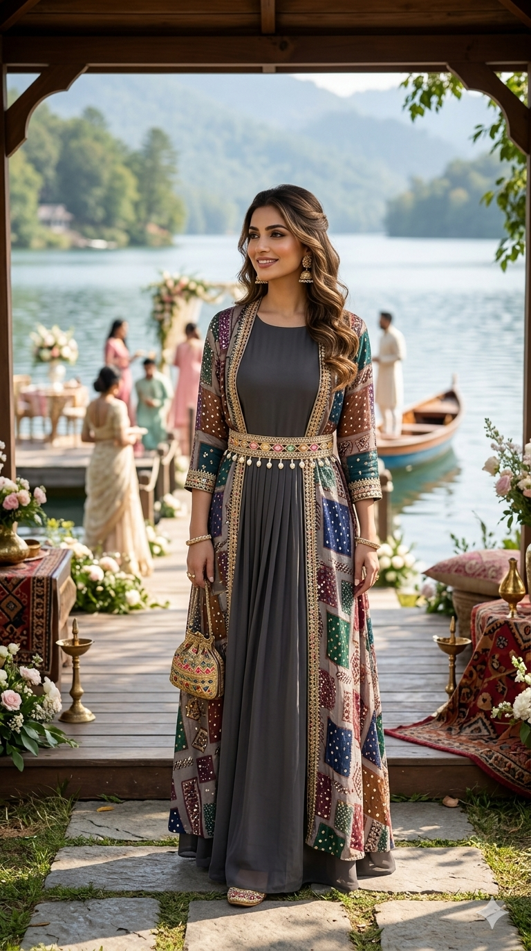 Long gown with jacket n belt