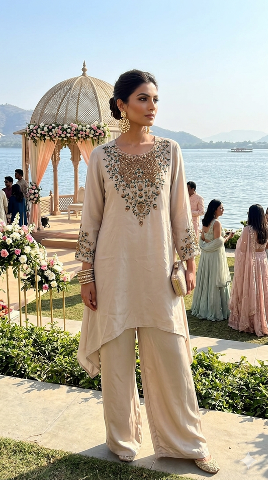 Embroided crepe co-ord set