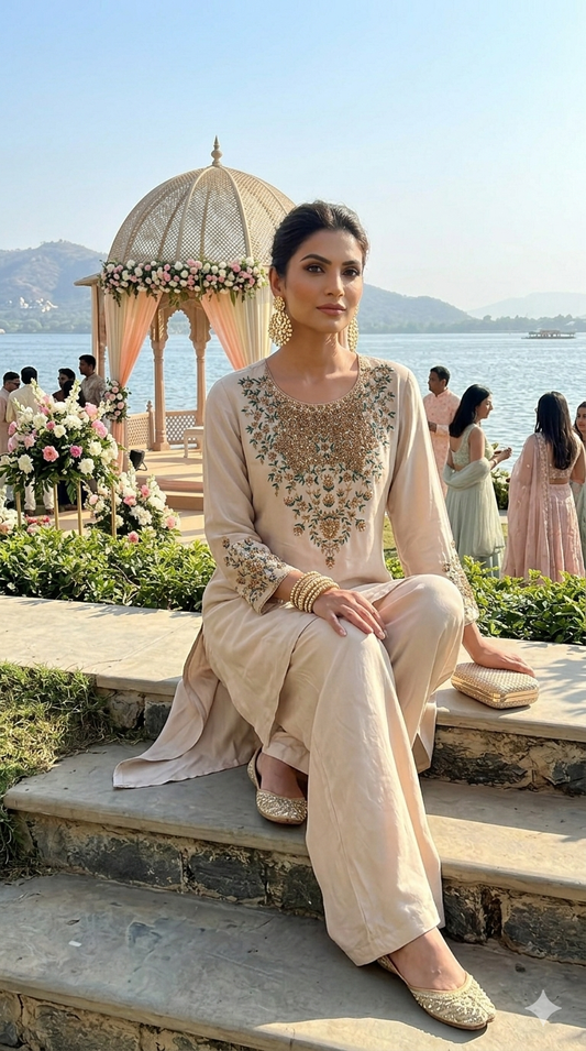 Embroided crepe co-ord set