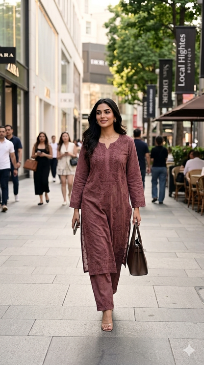 Chikankari straight mull cotton suit