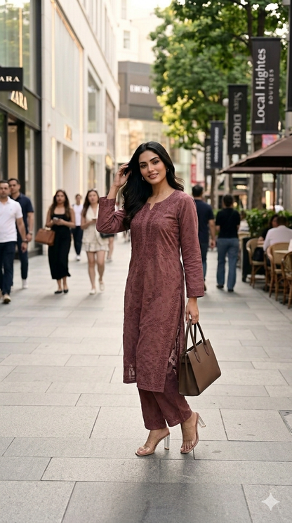 Chikankari straight mull cotton suit