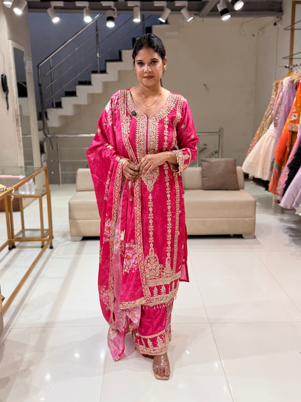 Pink italian crepe plazo suit