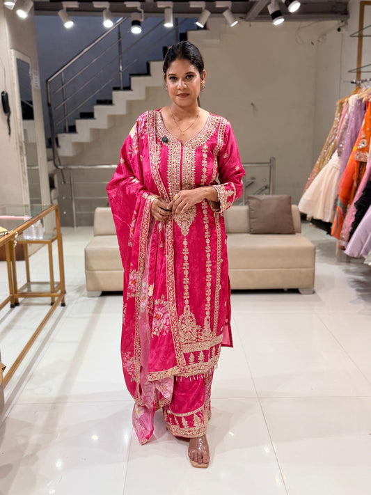 Pink italian crepe plazo suit