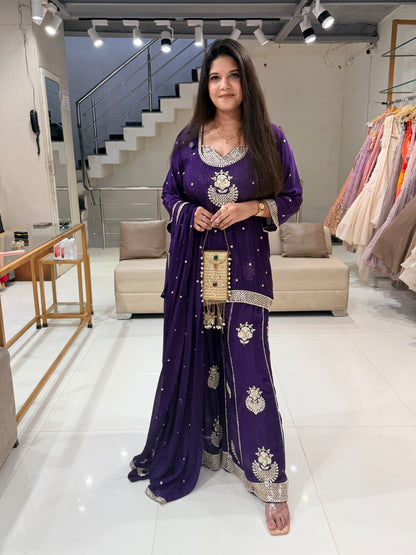 Chinon bustier embroidered sharara suit