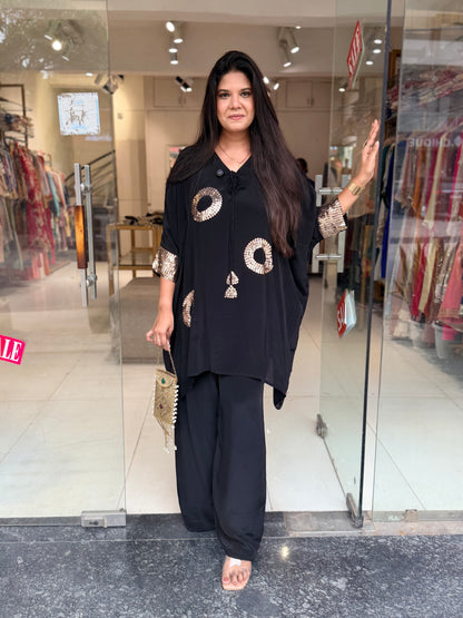 Black crepe sequence baggy co-ord set