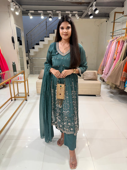 Chinon embroidered anarkali suit
