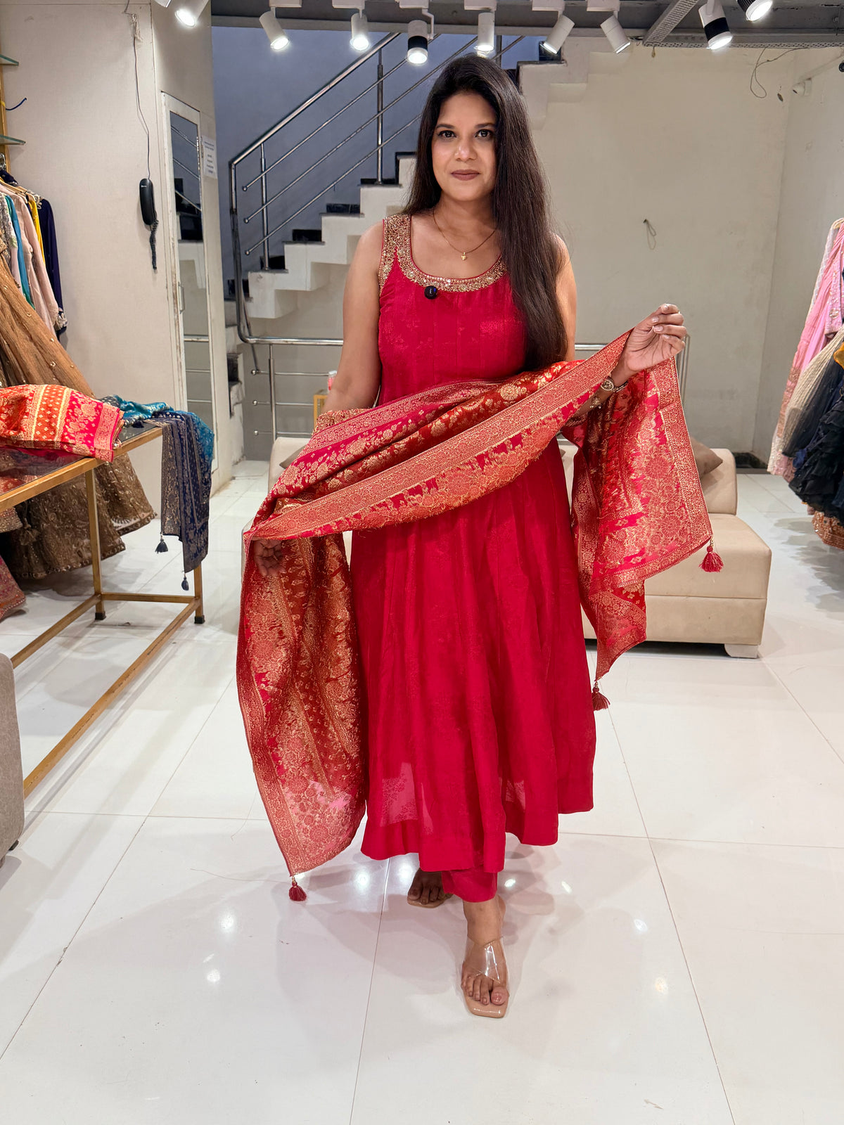Jacquard anarkali suit