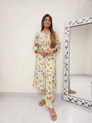 CREAM WHITE FLORAL SEQUENCE PANT SUIT
