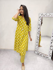 INARA LIME COTTON PRINTED SUIT
