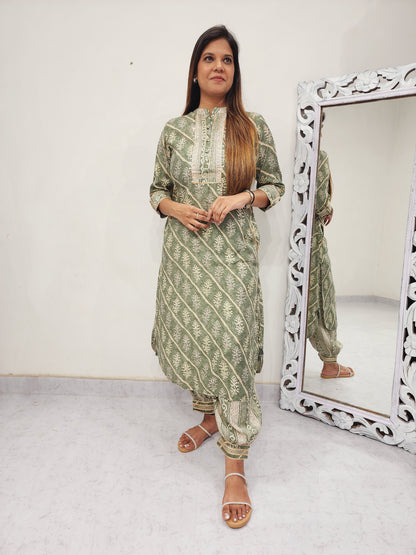 Huma green coin work afghani suit