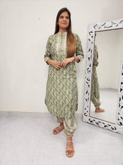 HUMA GREEN COIN WORK AFGHANI SUIT