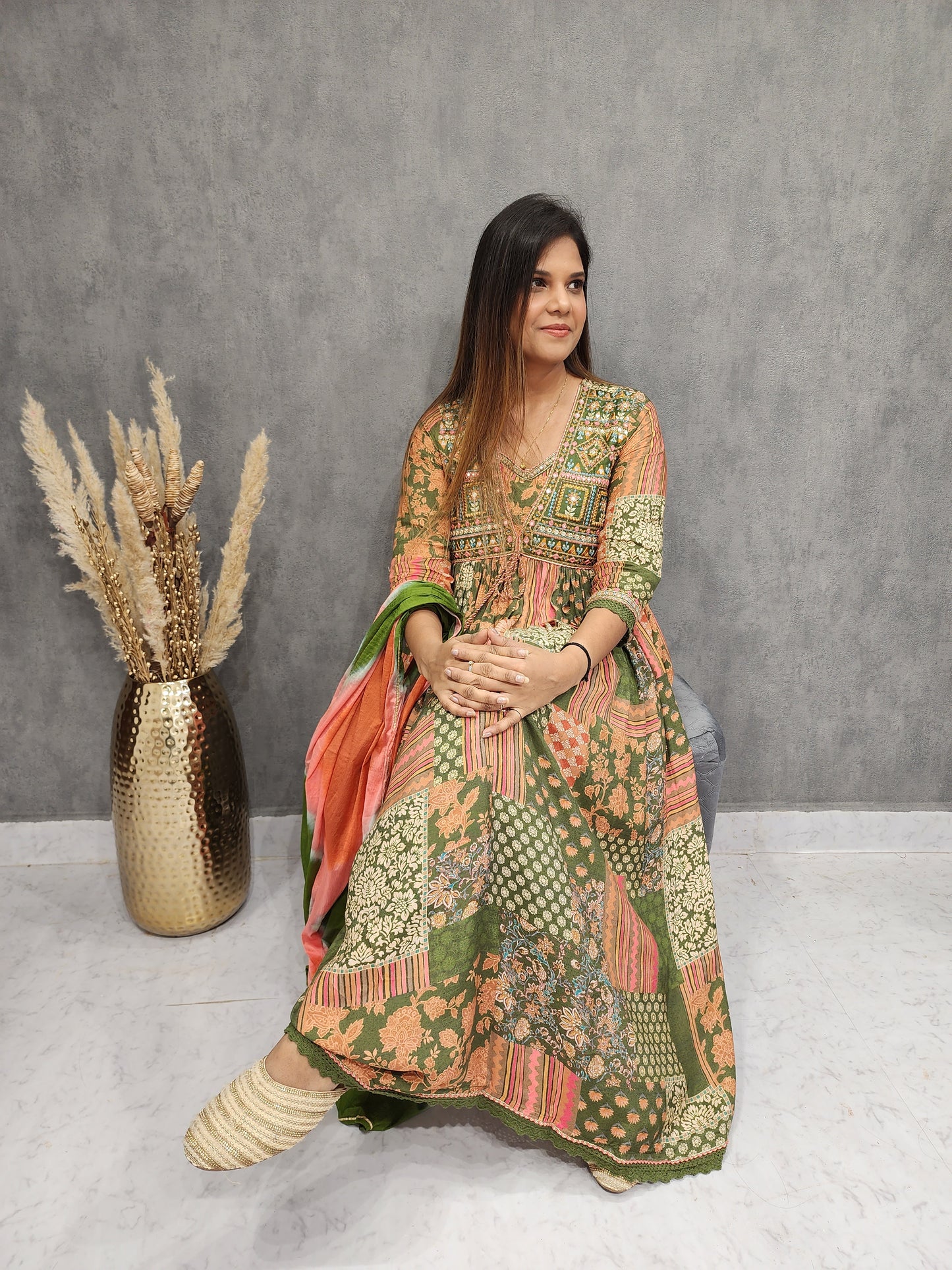 ALIA GREEN ANARKALI AFGHANI DRESS