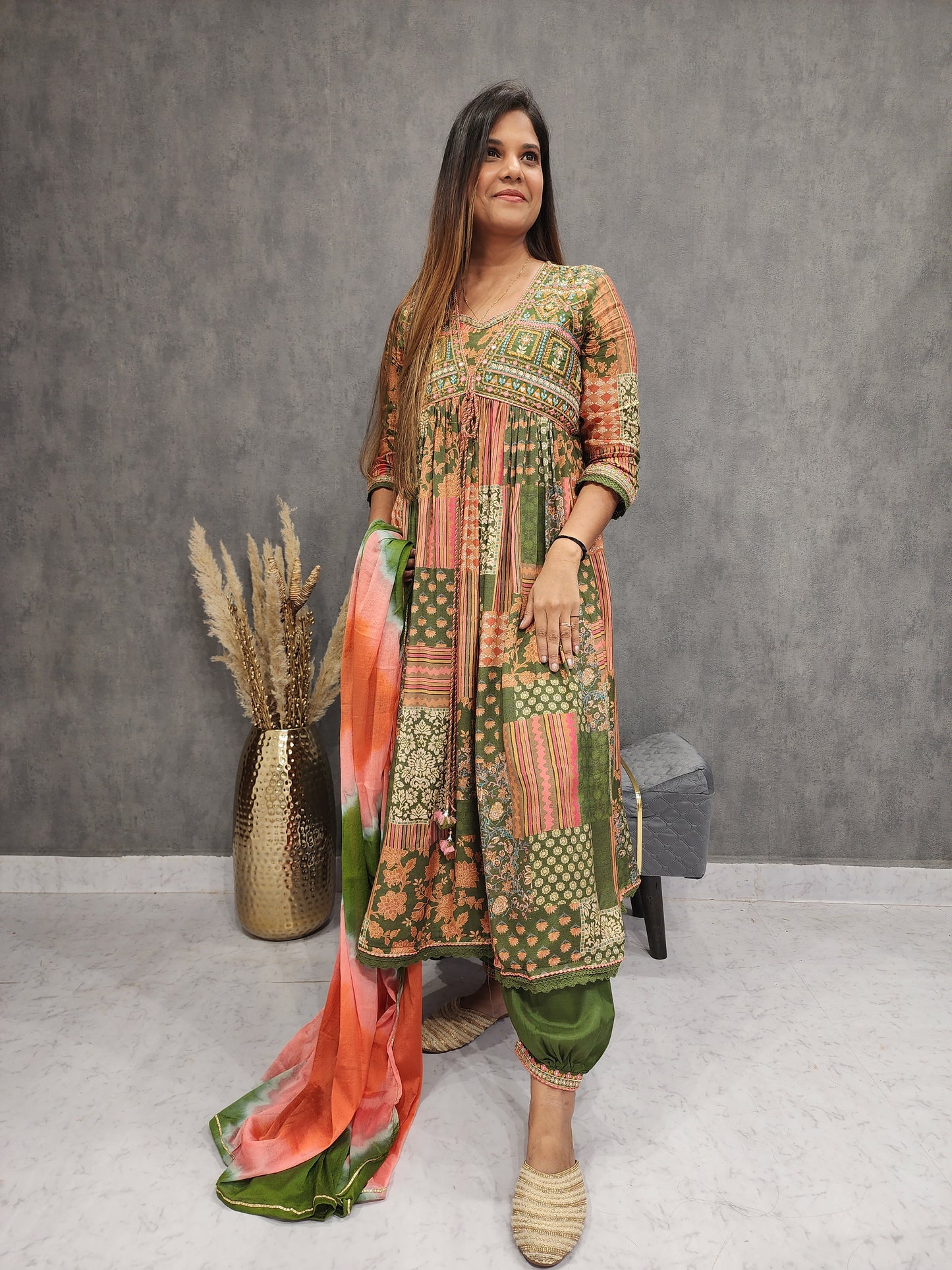 ALIA GREEN ANARKALI AFGHANI DRESS