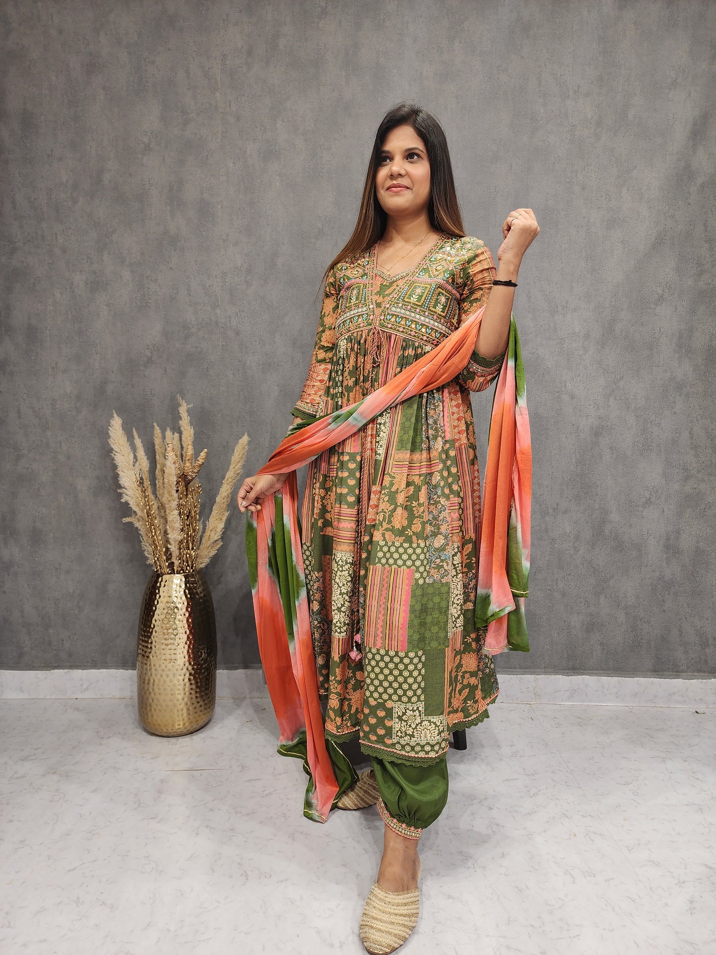 ALIA GREEN ANARKALI AFGHANI DRESS