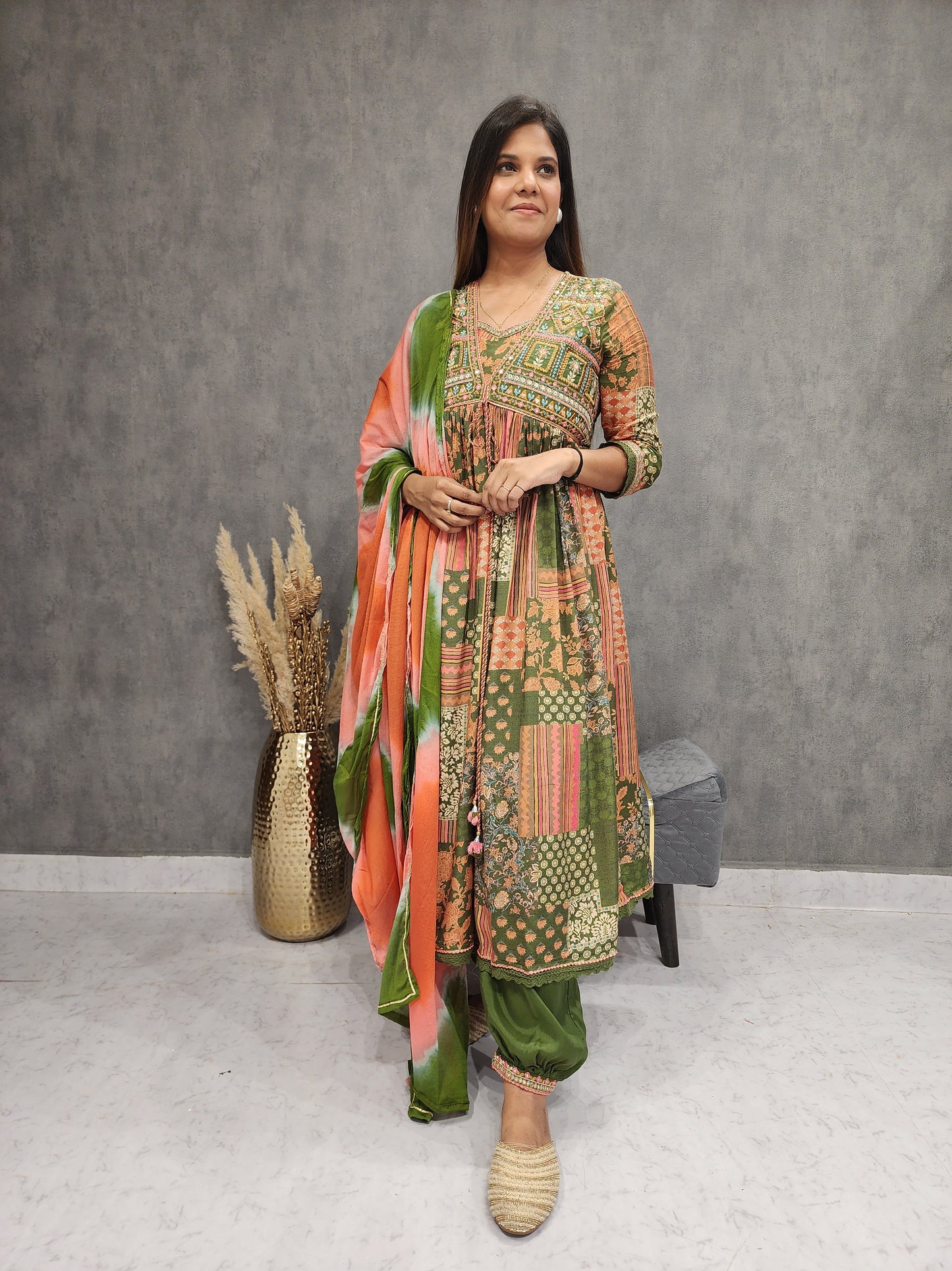 ALIA GREEN ANARKALI AFGHANI DRESS