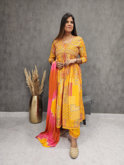 ALIA MANGO YELLOW ANARKALI AFGHANI DRESS