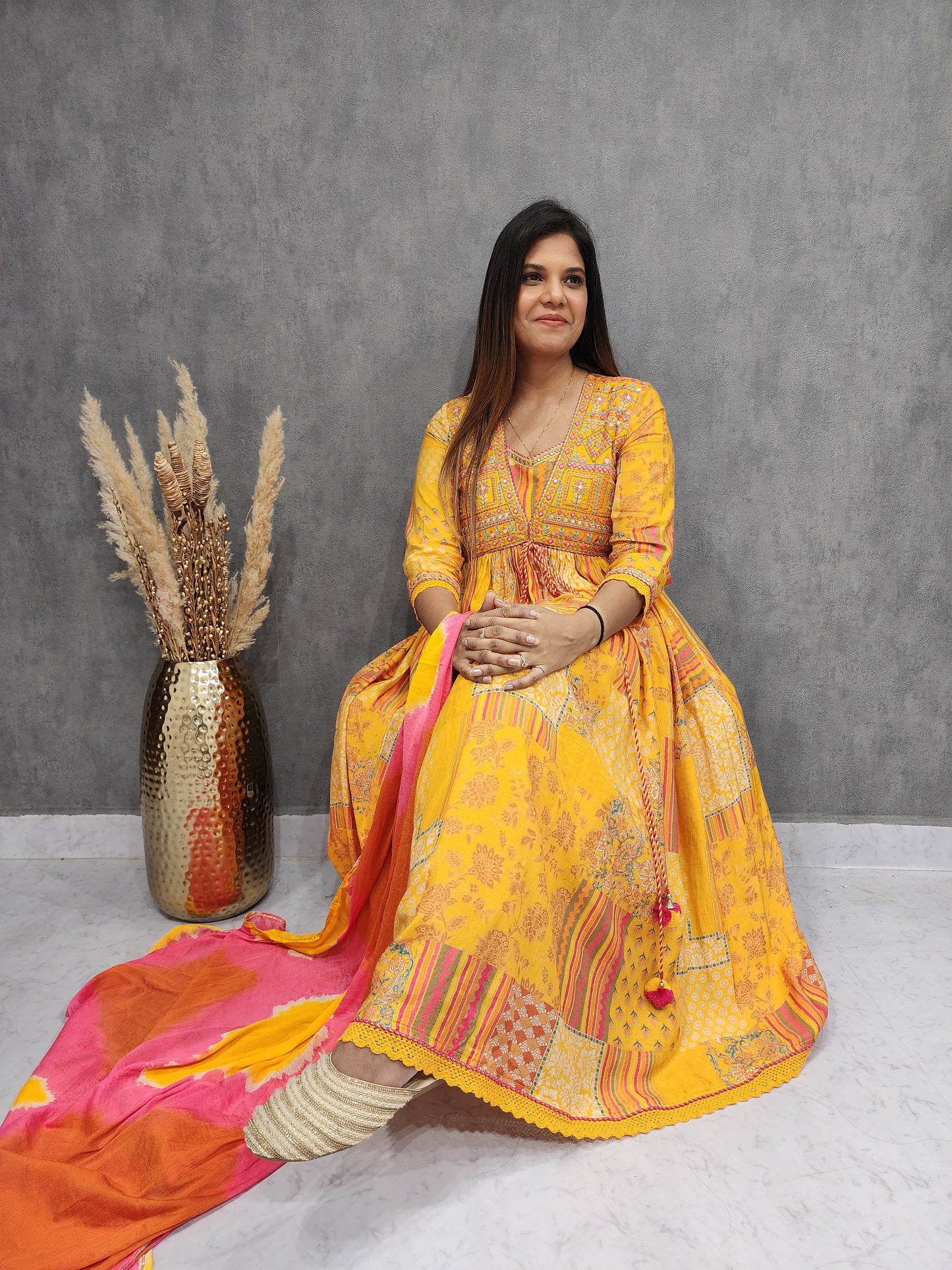 ALIA MANGO YELLOW ANARKALI AFGHANI DRESS