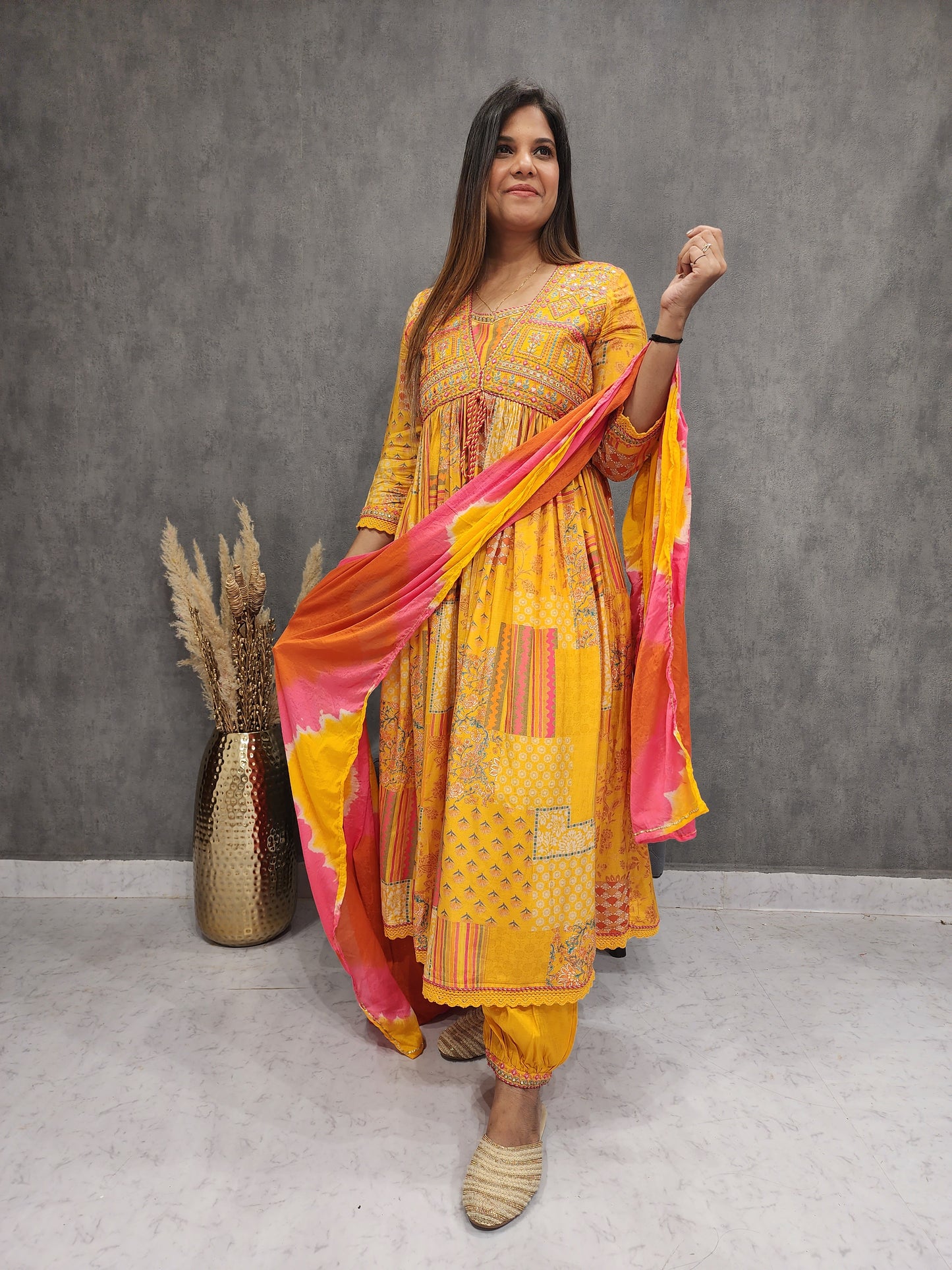 ALIA MANGO YELLOW ANARKALI AFGHANI DRESS