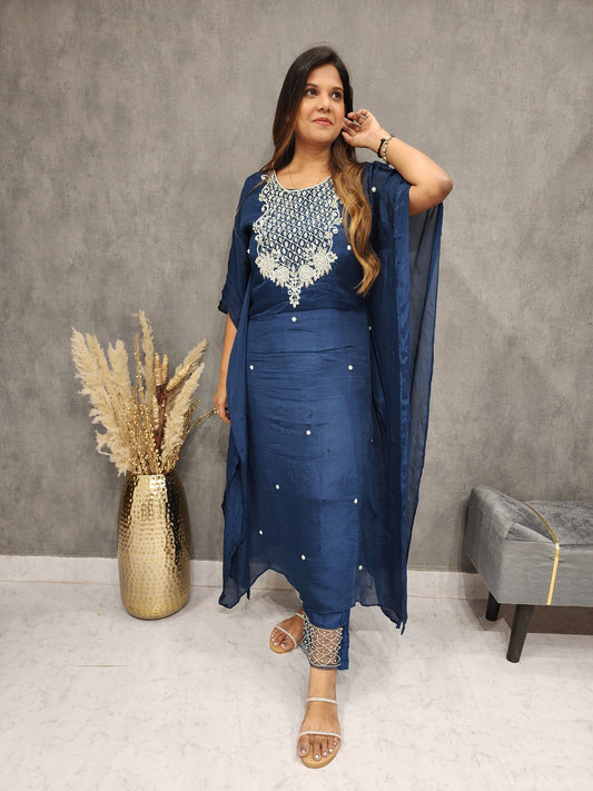 BLUE KAFTAAN EMBRODRED DRESS WITH PANT