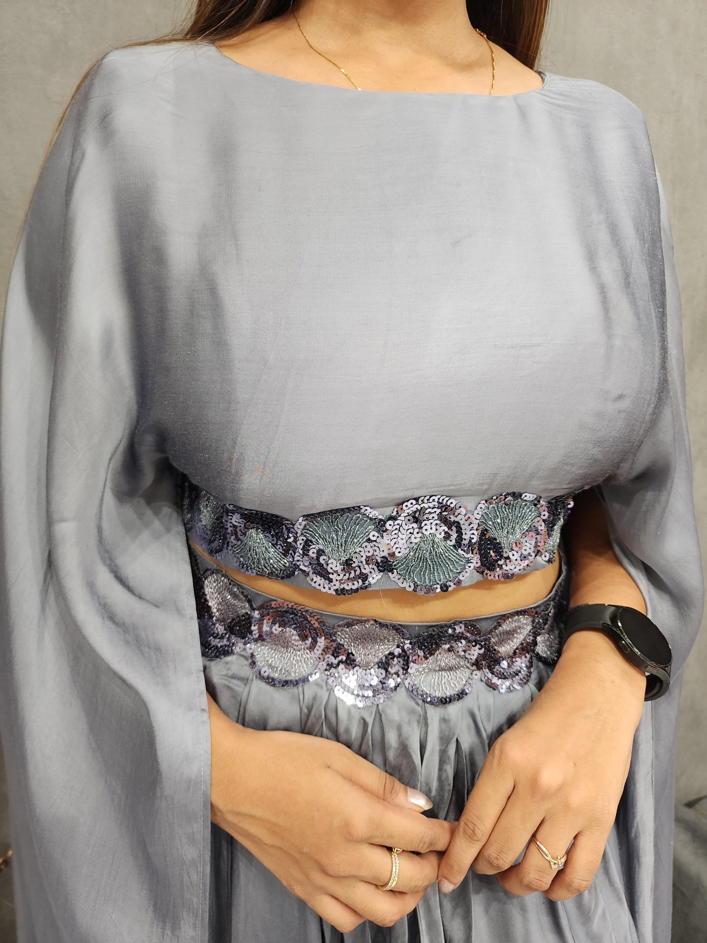 GREY COWL SEQUENCE INDO-WESTERN DRESS