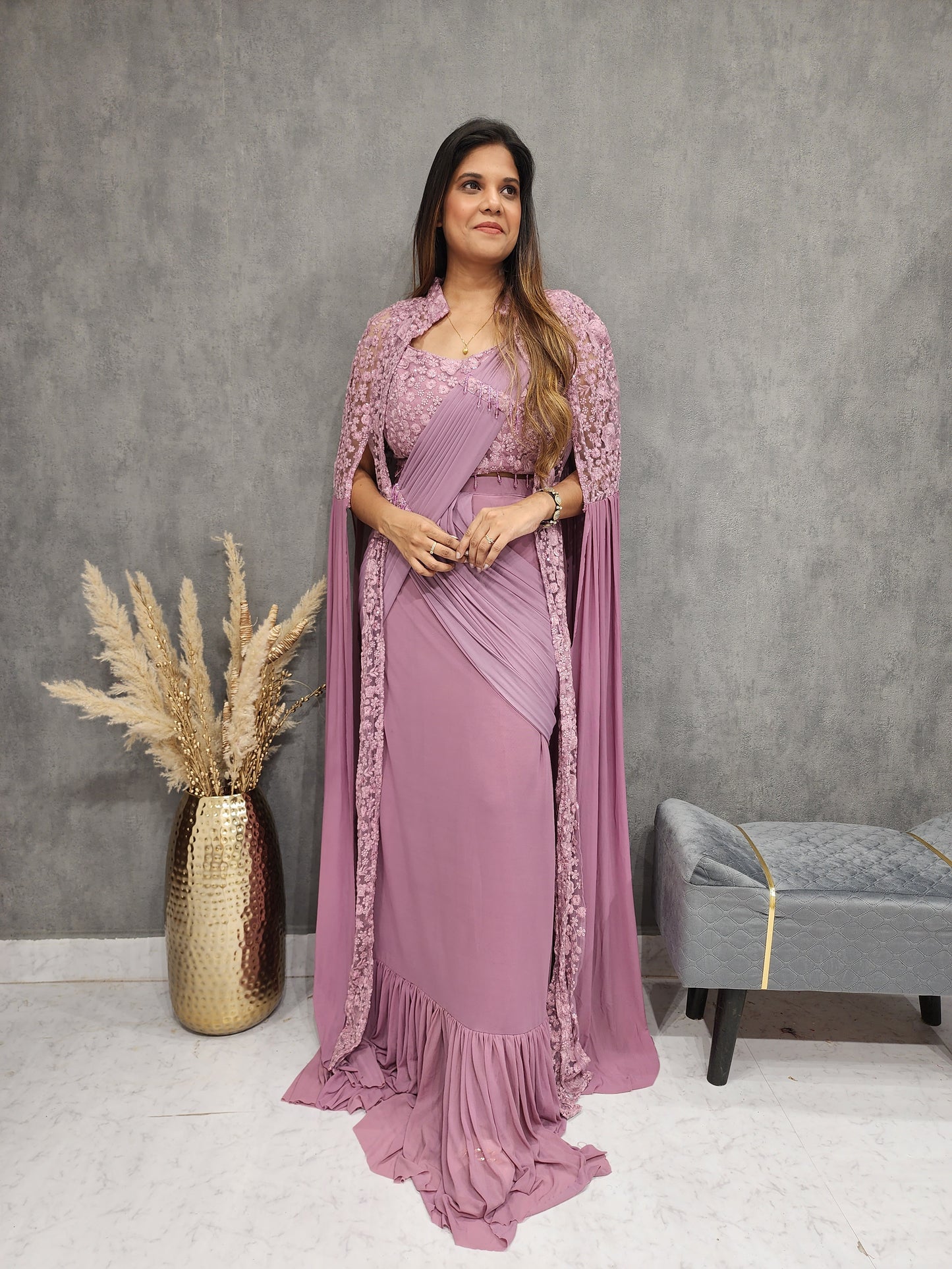 MERMAID LILAC DRAPE JACKET SAREE