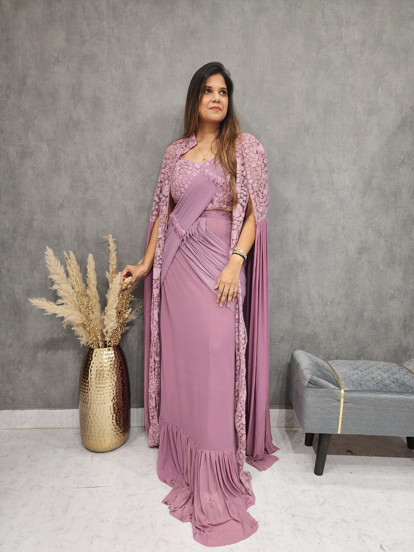 MERMAID LILAC DRAPE JACKET SAREE