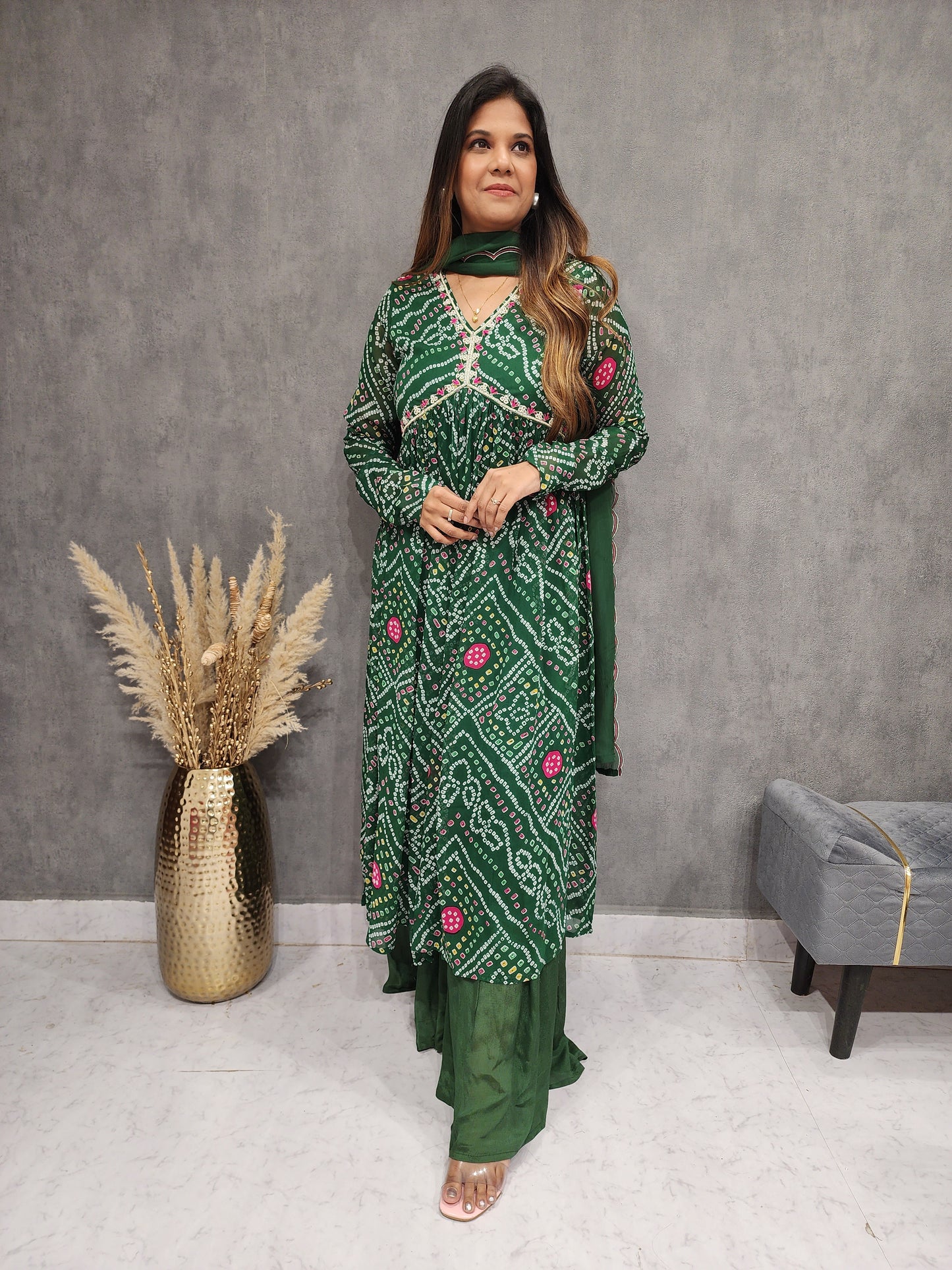 GREEN BANDHANI ALIA -NAYRA CUT GARARA SUIT