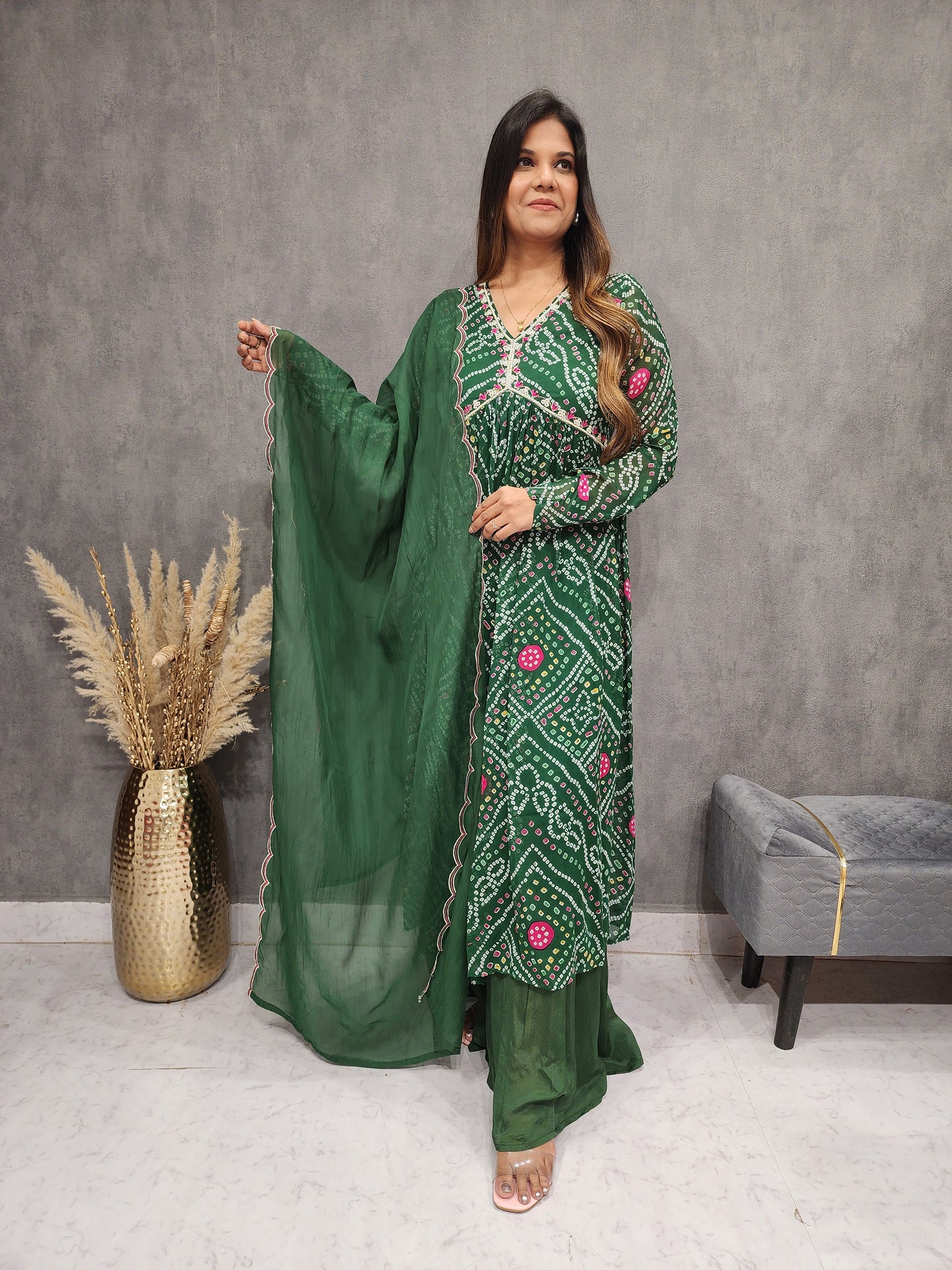 GREEN BANDHANI ALIA -NAYRA CUT GARARA SUIT