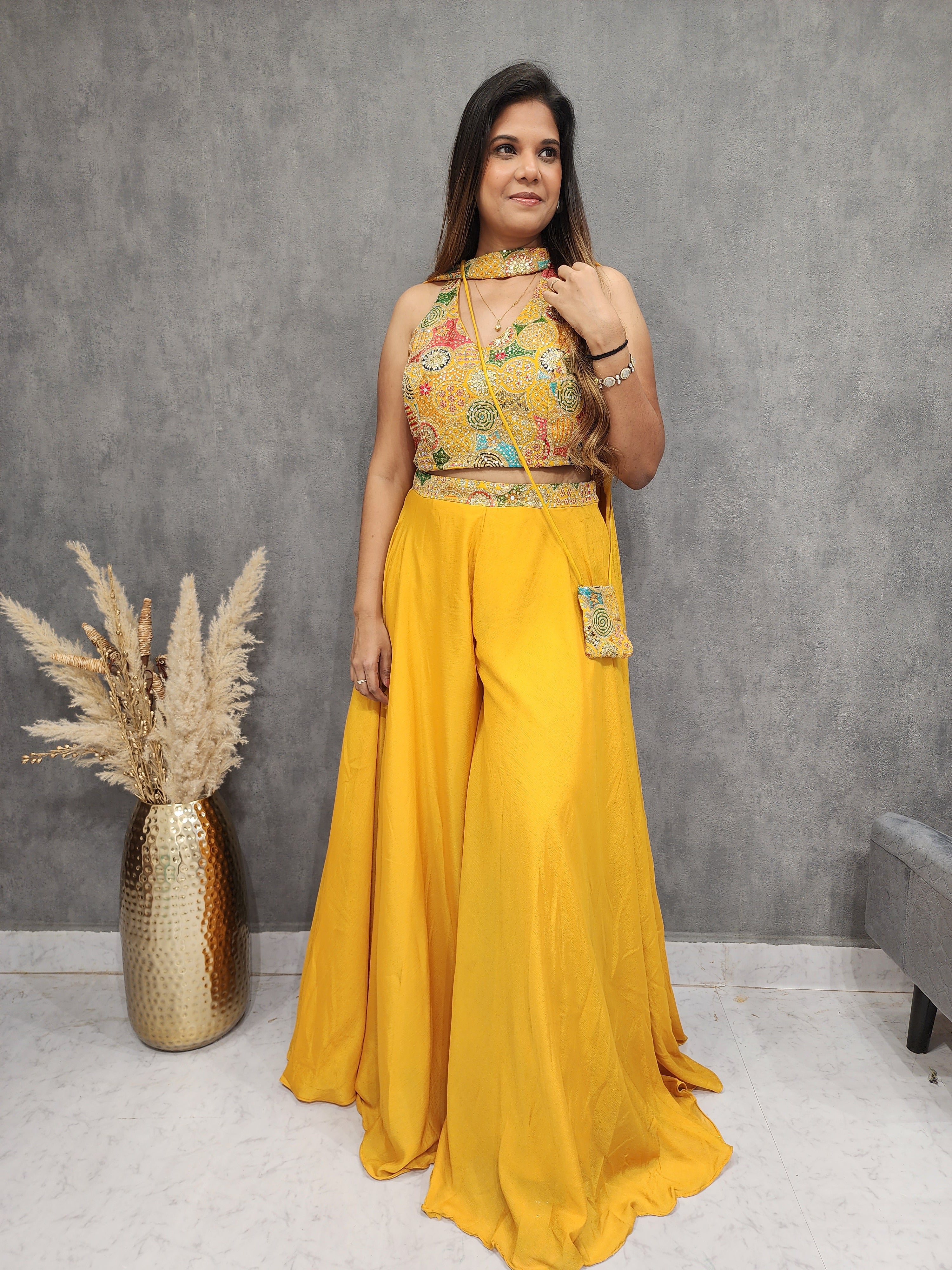 Pasha india Plain Western Yellow Halter Long Dress at Rs 2990