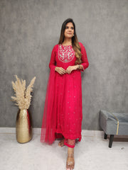 PREET HIGH LOW CHERRY EMBROIDERED SUIT WITH DUPATTA