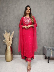 PREET HIGH LOW CHERRY EMBROIDERED SUIT WITH DUPATTA