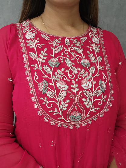 PREET HIGH LOW CHERRY EMBROIDERED SUIT WITH DUPATTA