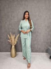 SEA GREEN STARIGHT FIT CO-ORD SET WITH BELT