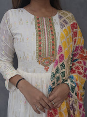 OFF WHITE EMBROIDERED SUIT WITH MULTI DUPATTA